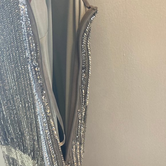 Adrianna Papell Size 4 Formal Silver Sequined & Beaded Blouson Tank Dress - Picture 12 of 12